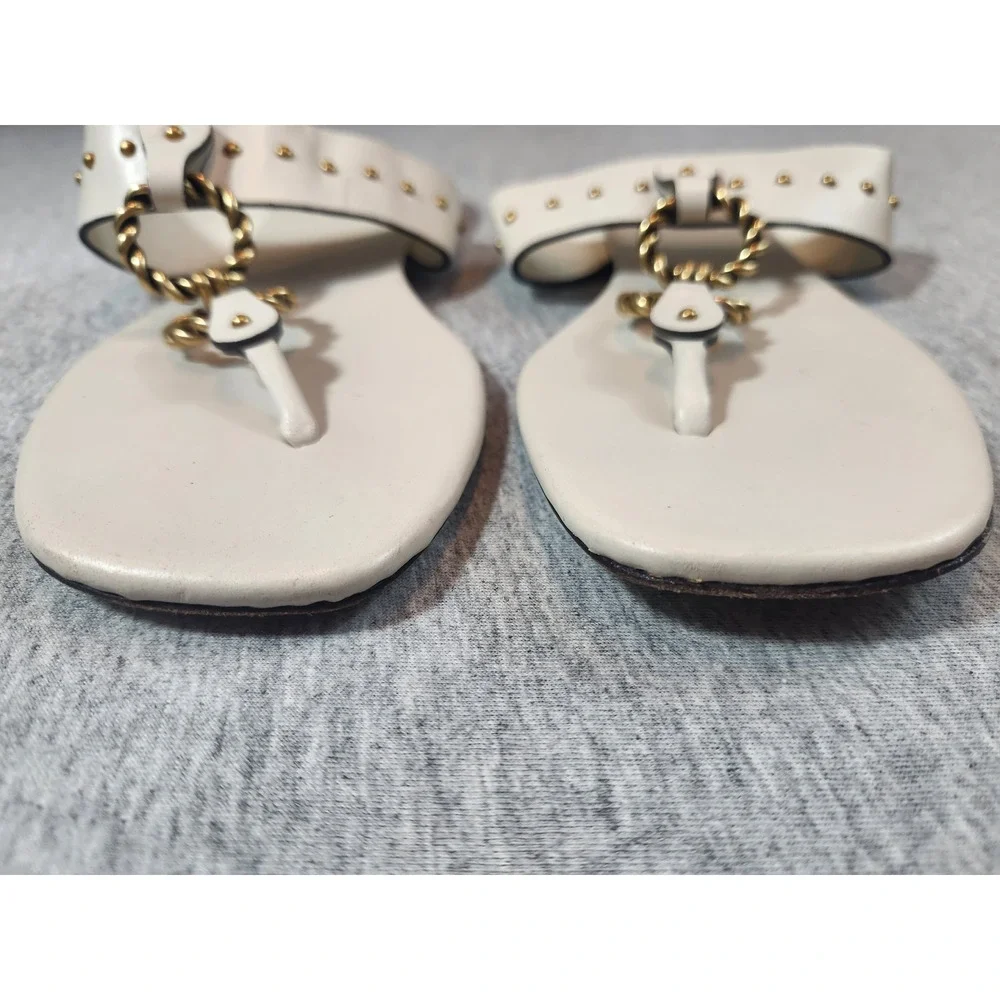 Tory Burch vtg White Leather Studded Chain Link Thong Sandals 7M 8913 B22